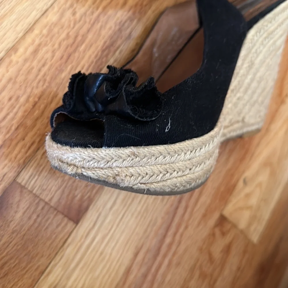 Steve Madden black Straw Platform slingback Wedges with bow
